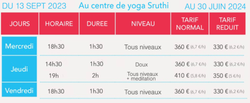 Cours de yoga 2023-2024 - Centre de yoga Sruthi