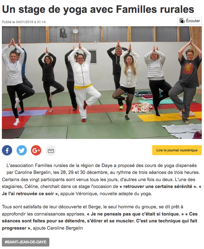 stage de yoga Familles rurales